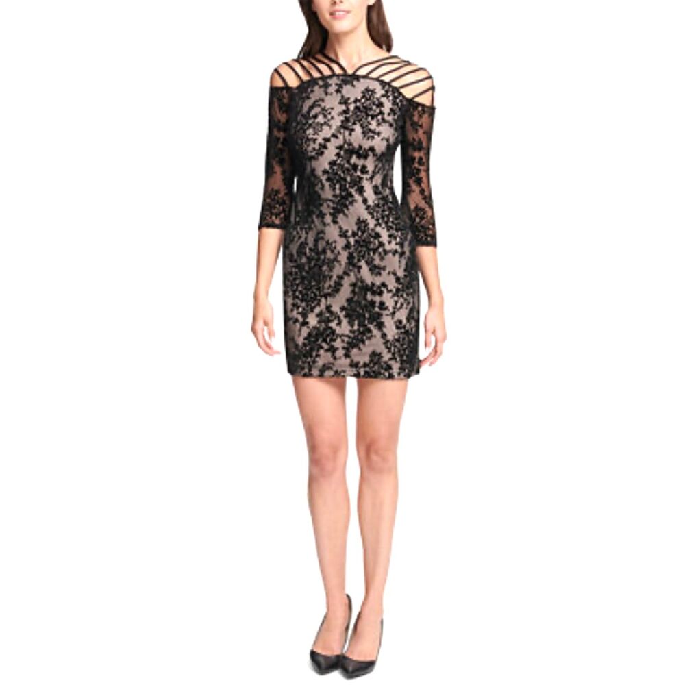 GUESS Black Velvet Mesh Bodycon Cocktail Party Mini Dress Size 4